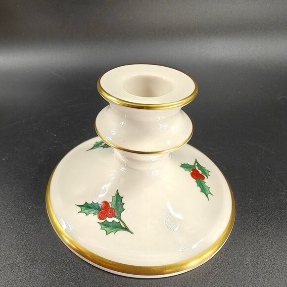 Pickard China Hand Decorated Poinsettia Candle Stick Holder Set 2 Porcelain USA - Picture 9 of 13